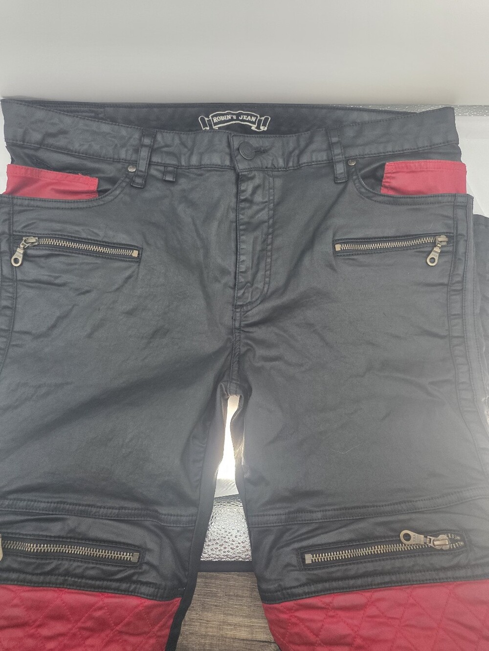 Robins Jean Men Size 38 Moto Racer Zip Biker Jeans Red Black Motorcycle USA